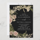 ブラックヴィンテージウッドランド結婚フローラシダの+ QR 招待状 (正面)