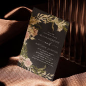 ブラックヴィンテージウッドランド結婚フローラシダの+ QR 招待状