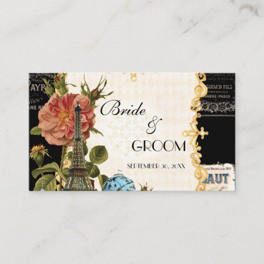 ブラックヴィンテージエッフェルタワーバラシーティング座席表 プレイスカード (正面)