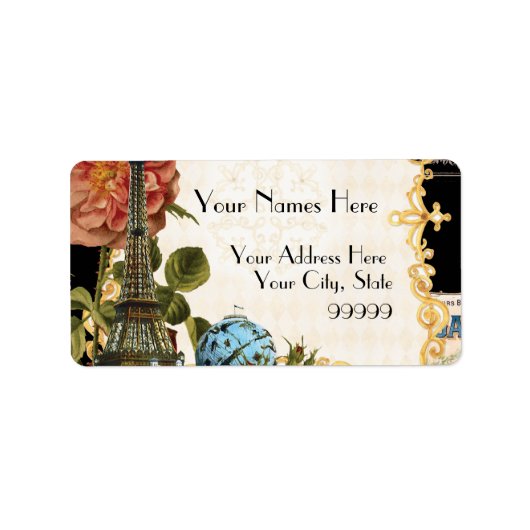 ブラックヴィンテージエッフェルタワーバラマッチングアドレス ラベル (正面)