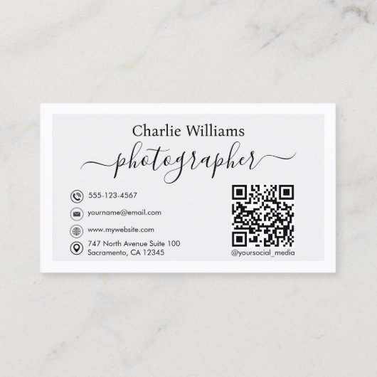 ブラックヴィンテージカメラアート、写真家 名刺 (裏面)