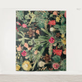 ブラックヴィンテージカラフルサボテン タペストリー (正面)