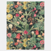 ブラックヴィンテージカラフルサボテン フリースブランケット (正面)