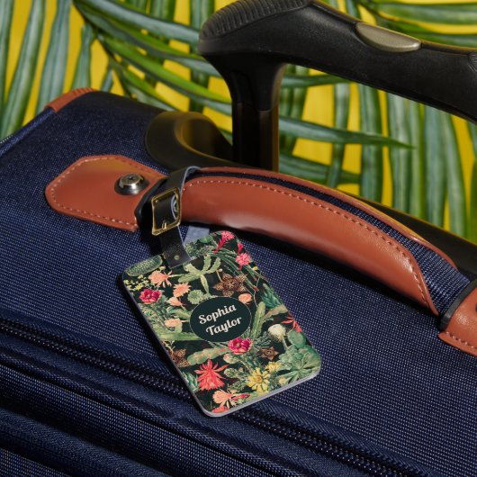 ブラックヴィンテージカラフルサボテン ラゲッジタグ (正面インサイチュ1)