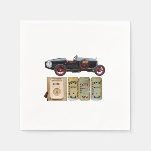 ブラックヴィンテージカー スタンダードカクテルナプキン (正面)