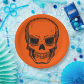 ブラックヴィンテージグリッタースカルハロウィーン ペーパープレート (パーティー)