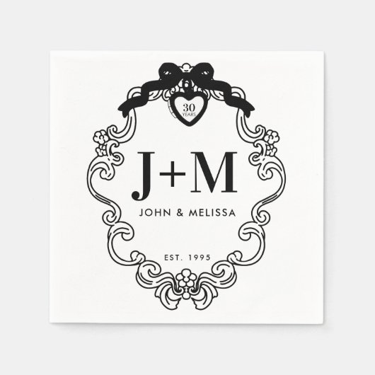 ブラックヴィンテージコケットボウアニバーサリーナプキン スタンダードカクテルナプキン (正面)