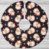 ブラックヴィンテージサンタクロース顔ウォーターカラー ブラッシュドポリエステルツリースカート