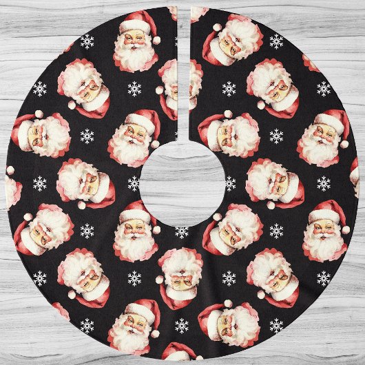 ブラックヴィンテージサンタクロース顔ウォーターカラー ブラッシュドポリエステルツリースカート