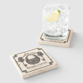 ブラックヴィンテージスケルトン鍵&ロック結婚ズデザイン ストーンコースター (横)