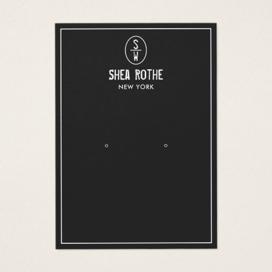 ブラックヴィンテージスタンプモノグラムイヤリングディスプレイカード (正面)