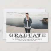 ブラックヴィンテージタイポグラフィ写真卒業パーティー 招待状 (正面)