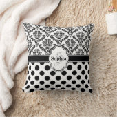 ブラックヴィンテージダマスクキュート水玉模様 クッション (ブランケット)