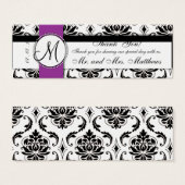 ブラックヴィンテージダマスクパープル結婚式の引き出物ラベル (正面&裏面)