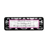 ブラックヴィンテージダマスクピンク&シルバー住所 シール (正面)