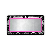 ブラックヴィンテージダマスクピンク&シルバー住所 シール (正面)