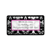ブラックヴィンテージダマスクピンク&シルバー住所 シール (正面)