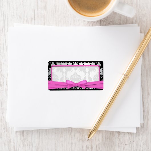 ブラックヴィンテージダマスクピンク&シルバー住所 シール (インサイチュ)