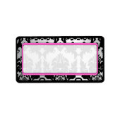 ブラックヴィンテージダマスクピンク&シルバー住所 シール (正面)