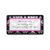 ブラックヴィンテージダマスクピンク&シルバー住所 シール (正面)
