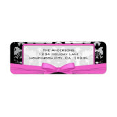 ブラックヴィンテージダマスクピンク&シルバー住所 シール (正面)