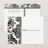ブラックヴィンテージダマスクレースウェディングRSVP インビテーションポストカード (正面/裏面)