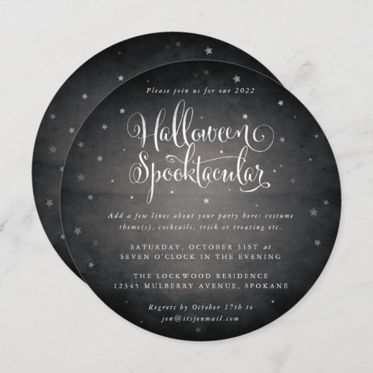 ブラックヴィンテージハロウィーンスポオクタキュラースクエア/ラウンド 招待状 (正面/裏面)