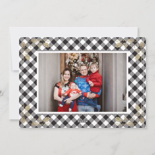 ブラックヴィンテージバッファロープレイドフォトクリスマスカード シーズンカード (裏面)