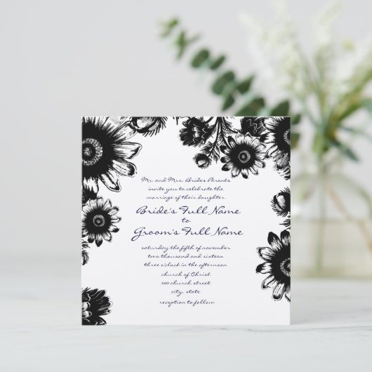 ブラックヴィンテージフラワー結婚式招待状 招待状 (スタンド正面)