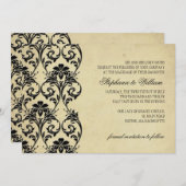 ブラックヴィンテージフローラ旋回結婚式招待状 セーブザデート (正面/裏面)
