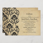 ブラックヴィンテージフローラ旋回結婚式招待状 招待状 (正面/裏面)