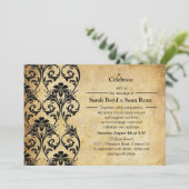 ブラックヴィンテージフローラ旋回結婚式招待状 招待状 (スタンド正面)