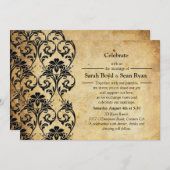 ブラックヴィンテージフローラ旋回結婚式招待状 招待状 (正面/裏面)