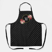 ブラックヴィンテージフローラ水玉模様バラおもしろいモノグラム エプロン (正面)