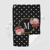 ブラックヴィンテージフローラ水玉模様バラおもしろいモノグラム ゴルフタオル (インサイチュ)
