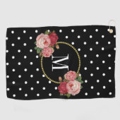 ブラックヴィンテージフローラ水玉模様バラおもしろいモノグラム ゴルフタオル (横)