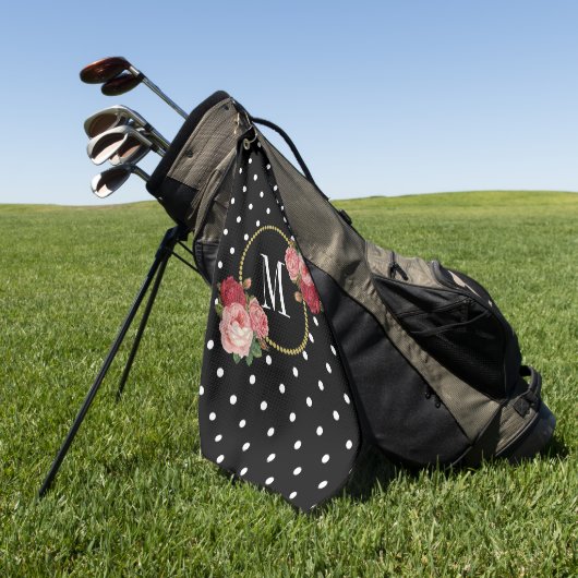 ブラックヴィンテージフローラ水玉模様バラおもしろいモノグラム ゴルフタオル (グリーン)