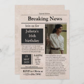 ブラックヴィンテージブレイクニュースフォーマルクラシック 招待状 (正面/裏面)