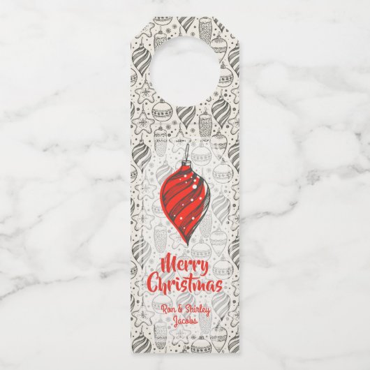 ブラックヴィンテージホリデークリスマスツリーオーナメント ボトルネックタグ (正面)
