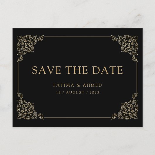 ブラックヴィンテージムスリムセーブ・ザ・デート案内 案内ポストカード (正面)