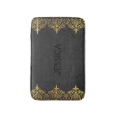 ブラックヴィンテージレザーと金ゴールドフレ渦巻形のーム バスマット (正面縦)