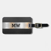 ブラックヴィンテージレザーメタリック銀ストライプ銀 ラゲッジタグ (正面横)