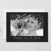 ブラックヴィンテージレトロオーナメントフレームフォト結婚ズ サンキューカード (正面)