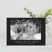 ブラックヴィンテージレトロオーナメントフレームフォト結婚ズ サンキューカード (スタンド正面)