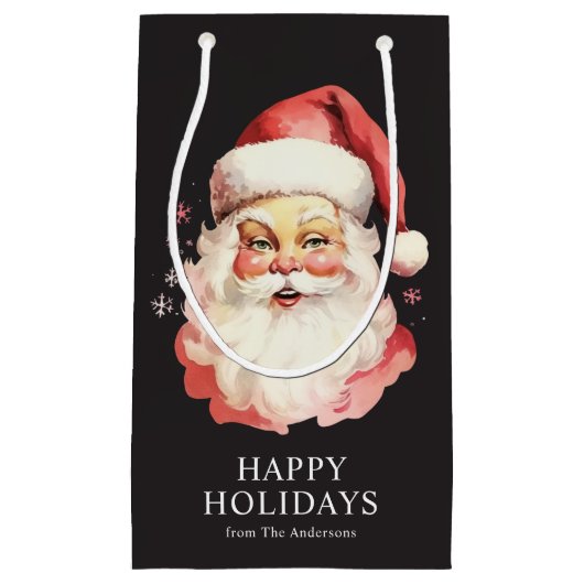 ブラックヴィンテージレトロサンタクロースクリスマス スモールペーパーバッグ (正面)