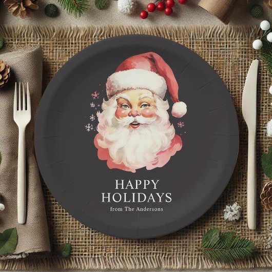 ブラックヴィンテージレトロサンタクロースクリスマス ペーパープレート