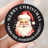 ブラックヴィンテージレトロサンタクロースメリークリスマス ラウンドシール