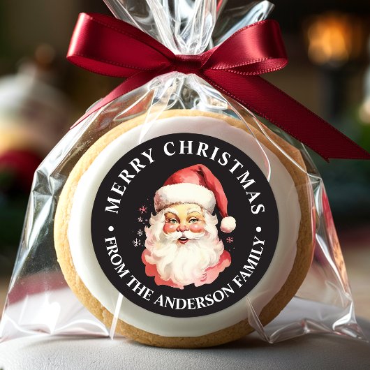 ブラックヴィンテージレトロサンタクロースメリークリスマス ラウンドシール