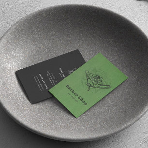 ブラックヴィンテージレトロ理容師ショップバラブレード 名刺