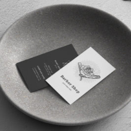 ブラックヴィンテージレトロ理容師ショップバラブレード 名刺